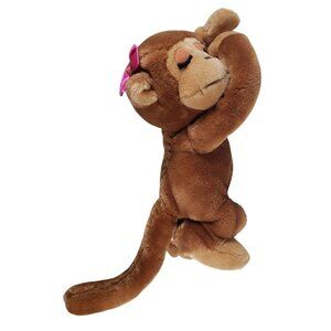 Dakin Plush Girl Hugging Monkey Pink Bow Brown Stuffed Animal Toy Vintage 1970s